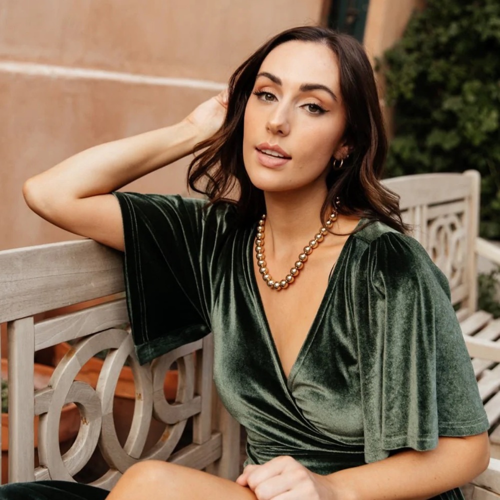 Baltic Born Meghan Velvet Maxi Wrap Dress Deep Green XS hemmed